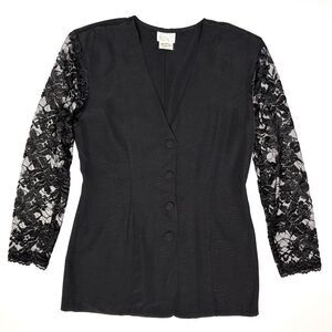 Vintage Moda International Long Black Blazer Sheer Lace Sleeves Whimsygoth Sz 8